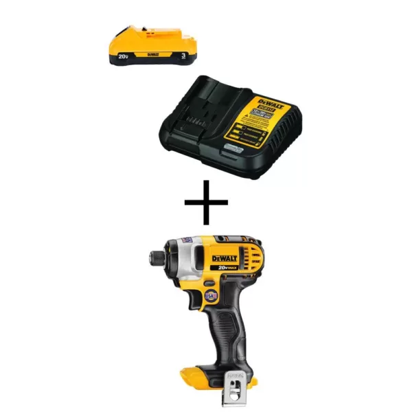 DEWALT 20-Volt MAX Cordless 1/4 in. Impact Driver, (1) 20-Volt 3.0Ah Battery & Charger