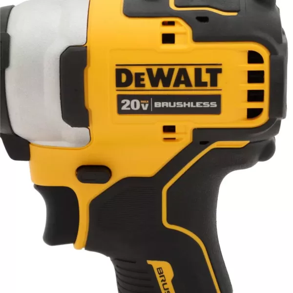 DEWALT ATOMIC 20-Volt MAX Cordless Brushless Compact 1/4 in. Impact Driver, (2) 20-Volt 1.3Ah Batteries, Charger & Bag