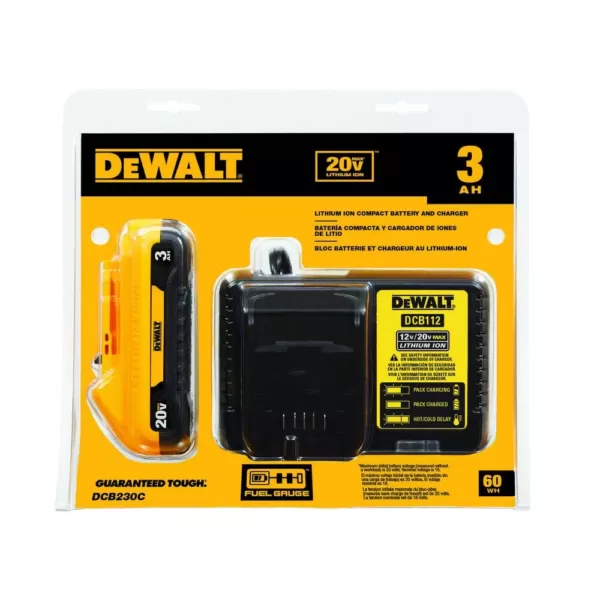 DEWALT 20-Volt MAX Cordless 1/4 in. Impact Driver, (1) 20-Volt 3.0Ah Battery & Charger