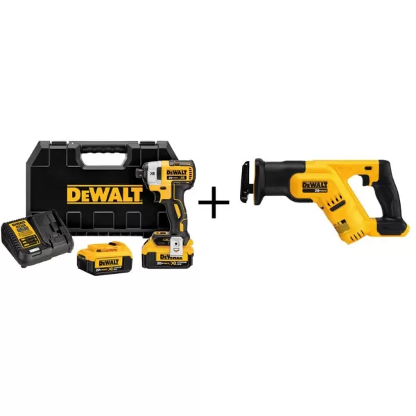 DEWALT 20-Volt MAX XR Cordless Brushless 3-Speed 1/4 in. Impact Driver with (2) 20-Volt 4.0Ah Batteries & Reciproacting Saw