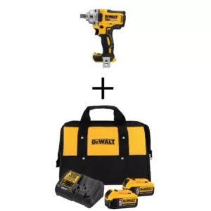 DEWALT 20-Volt MAX XR Cordless Brushless 1/2 in. Mid-Range Impact Wrench Detent Pin, (2) 20-Volt 5.0Ah Batteries & Charger