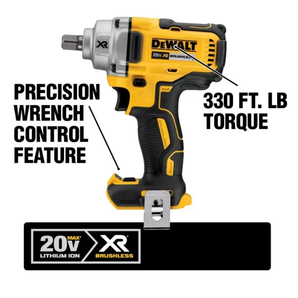 DEWALT 20-Volt MAX XR Cordless Brushless 1/2 in. Mid-Range Impact Wrench Detent Pin Anvil, (1) 20-Volt 5.0Ah Battery & Charger