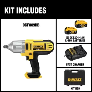 DEWALT 20-Volt MAX Cordless 1/2 in. High Torque Impact Wrench with Hog Ring & (2) 20-Volt 4.0Ah Batteries