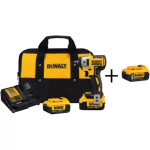 DEWALT 20-Volt MAX XR Cordless Brushless 3/8 in. Compact Impact Wrench, (2) 20-Volt 4.0Ah Batteries & (1) 20-Volt 5.0Ah Battery