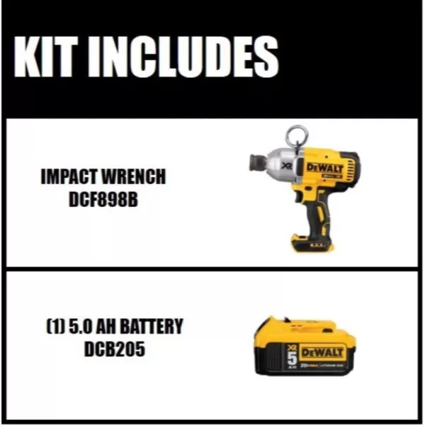 DEWALT 20-Volt MAX XR Cordless Brushless 7/16 in. High Torque Impact Wrench Quick Release Chuck & (1) 20-Volt 5.0Ah Battery