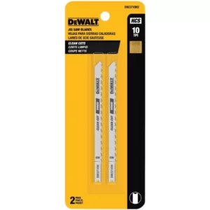 DEWALT 4 in. 10 TPI Fine Finish Wood Cutting Jig Saw Blade HCS U-Shank (2-Pack)