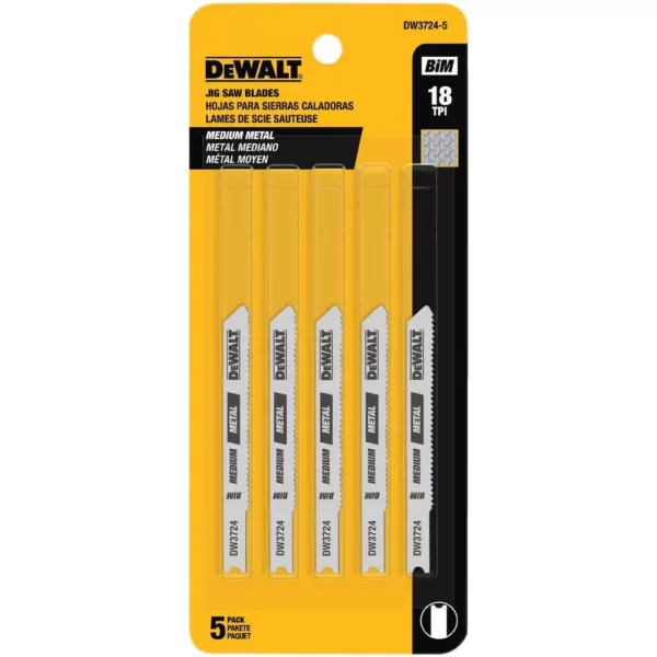 DEWALT 3 in. 18 TPI Medium Metal Cutting Jig Saw Blade Bi-Metal U-Shank (5-Pack)