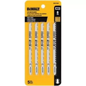 DEWALT 4 in. 6 TPI Fast Wood Cutting Jig Saw Blade HCS T-Shank (5-Pack)