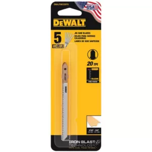 DEWALT 3-1/2 in. 20 TPI T-Shank Wood Scroll Cutting Jig Saw Blade (5-Pack)