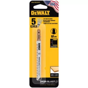 DEWALT 4 in. 10 TPI T-Shank Wood Cutting Jig Saw Blade (5-Pack)