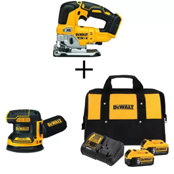 DEWALT 20-Volt MAX XR Cordless Brushless Jigsaw with 5 in. Random Orbital Sander & (2) 20-Volt 5.0Ah Batteries