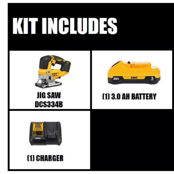 DEWALT 20-Volt MAX XR Cordless Brushless Jigsaw with (1) 20-Volt Battery 3.0Ah & Charger