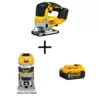 DEWALT 20-Volt MAX XR Cordless Brushless Jigsaw with Brushless Router & (1) 20-Volt 5.0Ah Battery