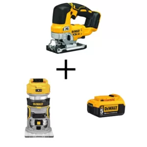 DEWALT 20-Volt MAX XR Cordless Brushless Jigsaw with Brushless Router & (1) 20-Volt 5.0Ah Battery