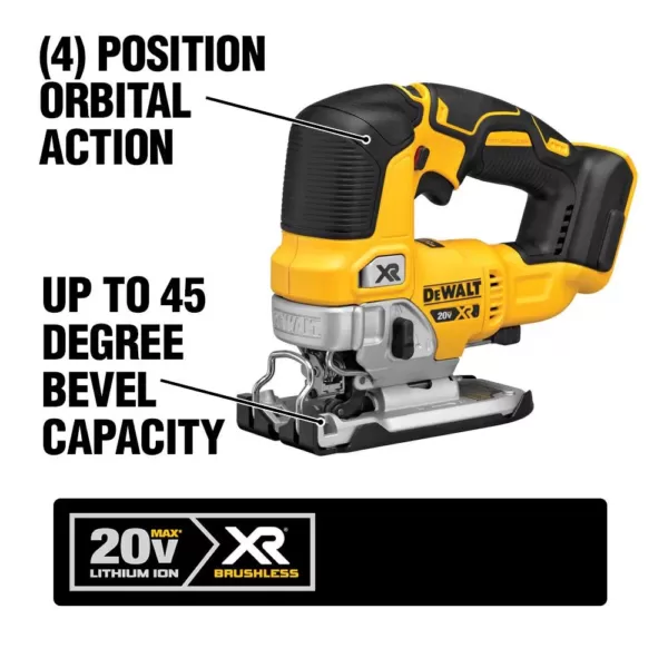 DEWALT 20-Volt MAX XR Cordless Brushless Jigsaw with Brushless Router, (1) 20-Volt 5.0Ah Battery & Charger