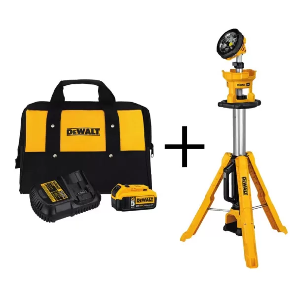 DEWALT 20-Volt MAX 3000-Lumen Tripod Light with (1) 20-Volt Battery 5.0Ah & Charger