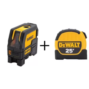 DEWALT Self-Leveling Cross Line and Plumb Spots Laser Level with Bonus 25 ft. Tape Measure