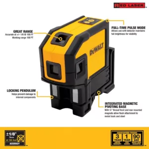 DEWALT 165 ft. Red Self-Leveling 5-Spot & Horizontal Line Laser Level with (3) AA Batteries & Case