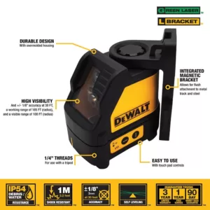 DEWALT 165 ft. Green Self-Leveling Cross Line Laser Level with (3) AAA Batteries & Case