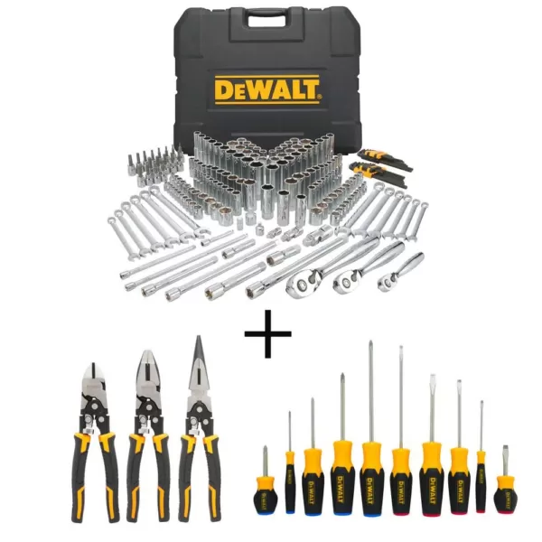 DEWALT Mechanics Tool Set (204-Piece) with Bonus Compound Pliers Set (3-Pack) and Screwdriver Set (10-Piece)