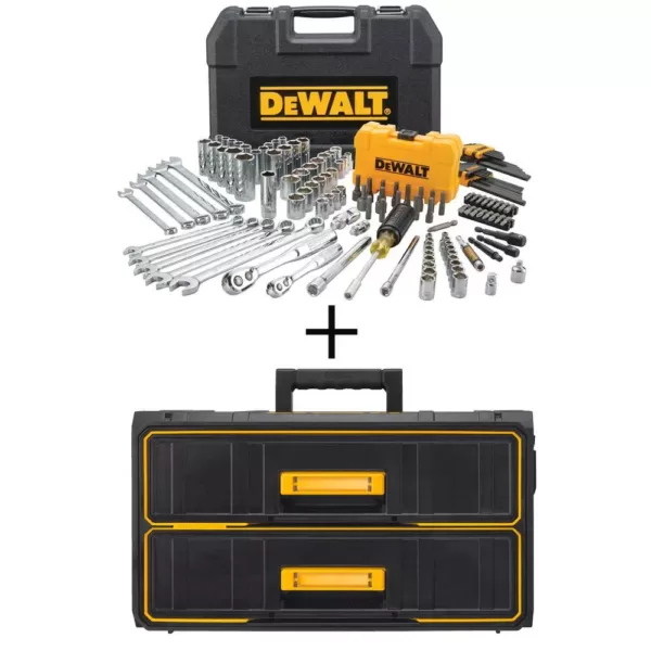 DEWALT 1/4 in. x 3/8 in. Drive Polished Chrome Mechanics Tool Set (142-Piece) with Bonus TOUGHSYSTEM 22 in. 2-Drawer Tool Box