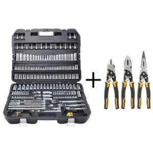 DEWALT Chrome Vanadium Mechanics Tool Set (192-Piece) with Compound Pliers Set (3-Piece)