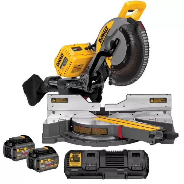 DEWALT FLEXVOLT 120-Volt MAX Cordless Brushless 12 in. Miter Saw with AC Adapter, (2) FLEXVOLT 6.0Ah Batteries & Rolling Stand