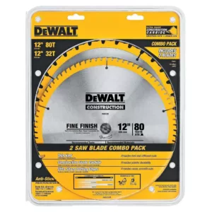 DEWALT 15 Amp Corded 12 in. Compound Single Bevel Miter Saw with 12 in. Miter Saw Blade 32-Teeth and 80-Teeth (4-Pack)