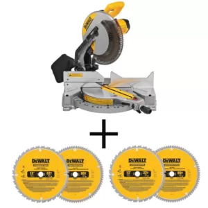 DEWALT 15 Amp Corded 12 in. Compound Single Bevel Miter Saw with 12 in. Miter Saw Blade 32-Teeth and 80-Teeth (4-Pack)