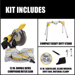 DEWALT 15 Amp Corded 12 in. Double Bevel Compound Miter Saw with Bonus Heavy-Duty Work Stand