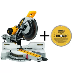 DEWALT 15 Amp Corded 12 in. Double-Bevel Sliding Compound Miter Saw with Bonus 20 Series 12 in. 60T Fine Finish Saw Blade