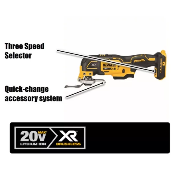 DEWALT 20-Volt MAX XR Cordless Brushless 3-Speed Oscillating Multi-Tool with (1) 20-Volt 2.0Ah Battery & 4-1/2 in. Grinder