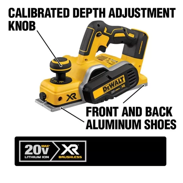 DEWALT 20-Volt MAX XR Cordless Brushless 3-1/4 in. Planer with (1) 20-Volt 2.0Ah Battery