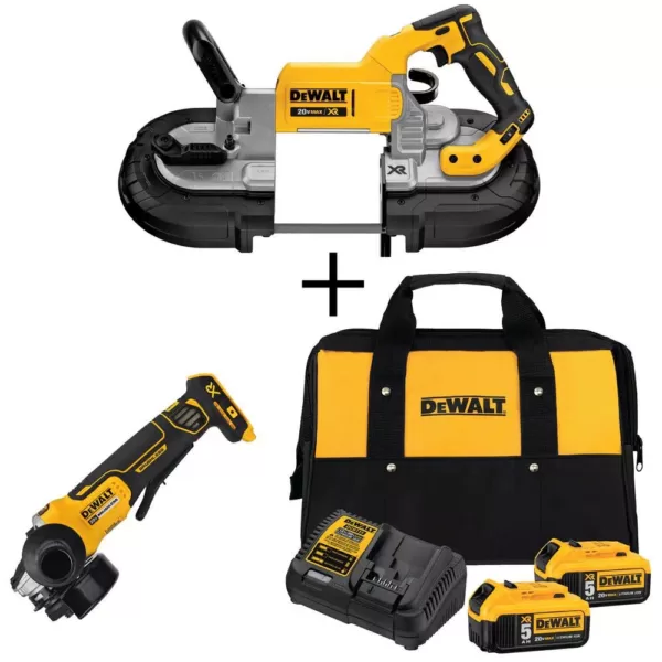 DEWALT 20-Volt MAX XR Cordless Brushless Deep Cut Band Saw with 4-1/2 in. Grinder & (2) 20-Volt Batteries 5.0Ah