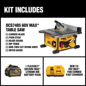 DEWALT FLEXVOLT 60-Volt MAX  Cordless Brushless 8-1/4 in. Table Saw Kit with (3) FLEXVOLT 6.0Ah Batteries