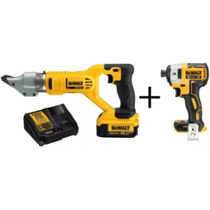 DEWALT 20-Volt MAX Cordless 14-Gauge Swivel Head Double Cut Shears with (2) 20-Volt Batteries 4.0Ah & Impact Driver