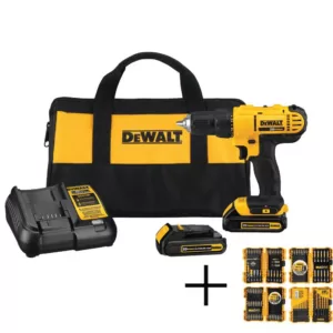 DEWALT 20-Volt MAX Cordless 1/2 in. Drill/Driver, (2) 20-Volt 1.3Ah Batteries & Max Fit Screwdriving Set (140-Piece)