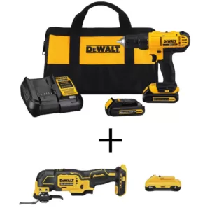 DEWALT 20-Volt MAX Cordless 1/2 in. Drill/Driver, (2) 20-Volt 1.3Ah Batteries, Charger & ATOMIC Oscillating Tool