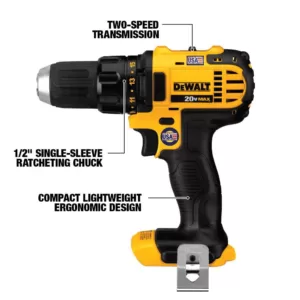 DEWALT 20-Volt MAX Cordless Compact 1/2 in. Drill/Drill Driver with (2) 20-Volt 1.3Ah Batteries, Charger & Bag