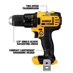 DEWALT 20-Volt MAX Cordless Compact 1/2 in. Drill/Drill Driver with (2) 20-Volt 1.3Ah Batteries, Charger & Bag