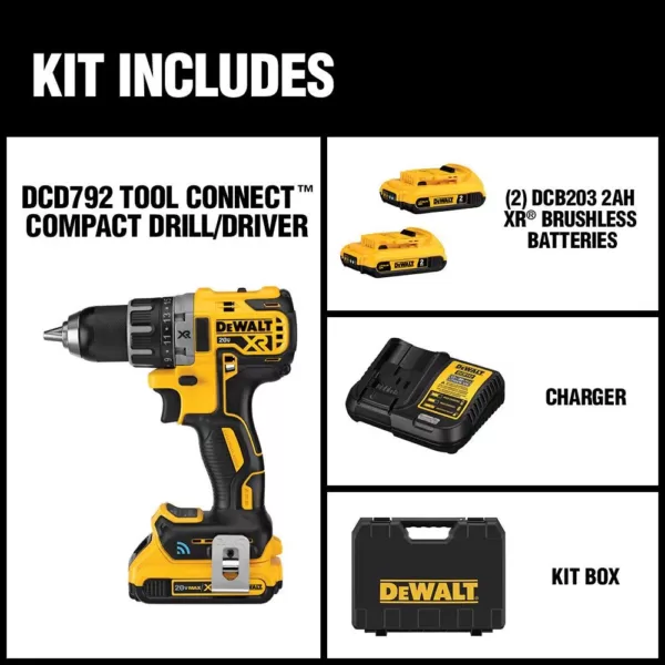 DEWALT 20-Volt MAX XR with Tool Connect Cordless Brushless 1/2 in. Compact Drill/Driver with (2) 20-Volt 2.0Ah Batteries