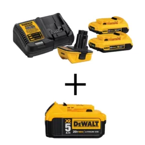 DEWALT 18-Volt to 20-Volt MAX Lithium-Ion Battery Adapter Kit with 20-Volt MAX XR Premium Li-Ion 5.0Ah Battery Pack (2-Pack)