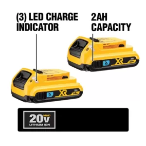 DEWALT 20-Volt MAX Compact Lithium-Ion 2.0Ah Battery Pack with Bluetooth Connectivity (2-Pack)