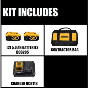 DEWALT 20-Volt MAX XR Premium Lithium-Ion 5.0Ah Battery Pack (2-Pack), Charger & Kit Bag