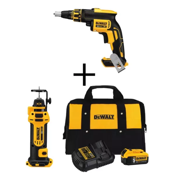 DEWALT 20-Volt MAX XR Cordless Brushless Drywall Screw Gun with (1) 20-Volt 5.0Ah Battery & Cut-Out Tool