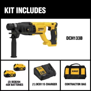 DEWALT 20-Volt MAX Cordless Brushless 1 in. SDS Plus D-Handle Rotary Hammer,(2) 20-Volt 4.0Ah Batteries & 3/8 in. Impact Wrench