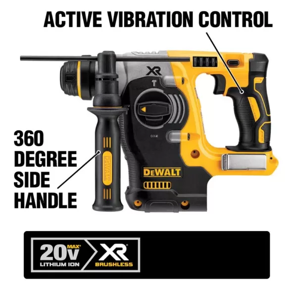 DEWALT 20-Volt MAX XR Brushless 1 in. SDS Plus L-Shape Rotary Hammer, (2) 20-Volt 5.0Ah Batteries & 1/2 in. Impact Wrench