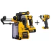 DEWALT 20-Volt MAX XR 1 in. SDS Plus L-Shape Rotary Hammer w/ Extractor, (2) 20-Volt 5.0Ah Batteries & 3/8 in. Impact Wrench