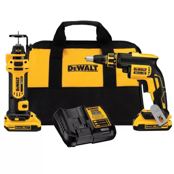 DEWALT 20-Volt MAX XR Cordless Drywall Screw Gun/Cut-out Tool Combo Kit (2-Tool) with (2) 20-Volt 2.0Ah Batteries & Charger