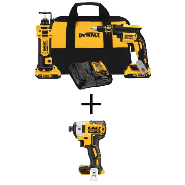 DEWALT 20-Volt MAX XR Cordless Drywall Screw Gun/Cut-out Tool Kit (2-Tool) with (2) 2.0Ah Batteries & 1/4 in. Impact Driver